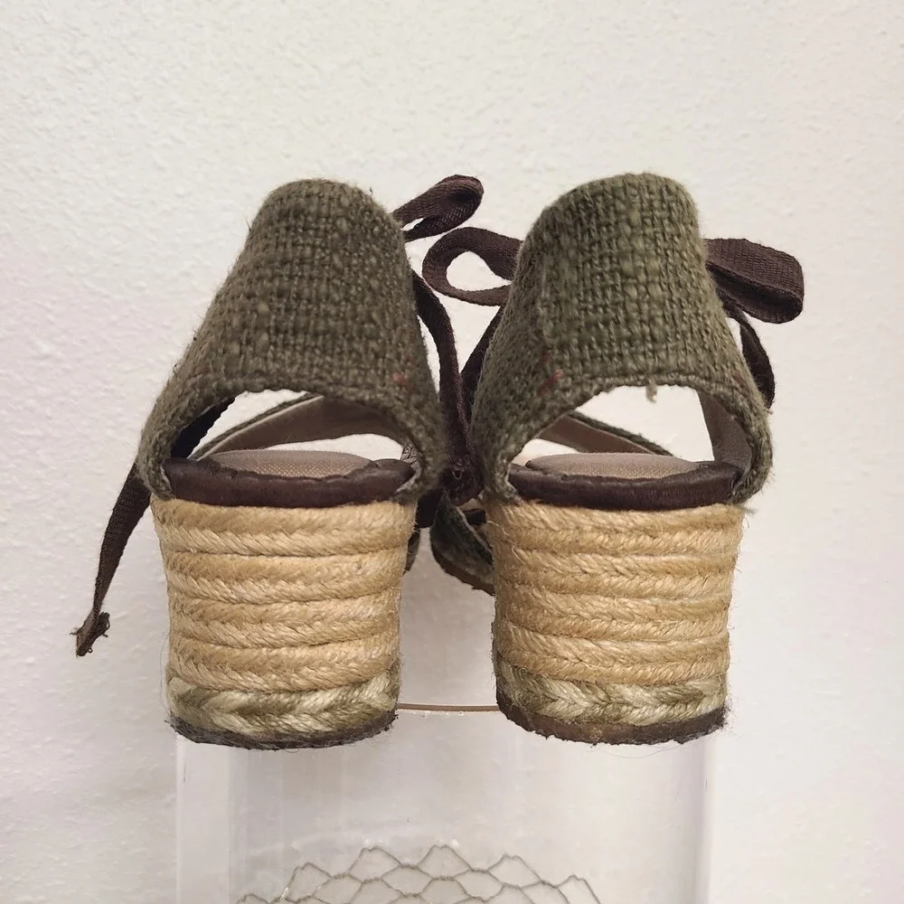UGG Olive Green Sz 8 Espadrille 1652 Mar Wedge Sandals Resort‎ Boho Cottagecore
